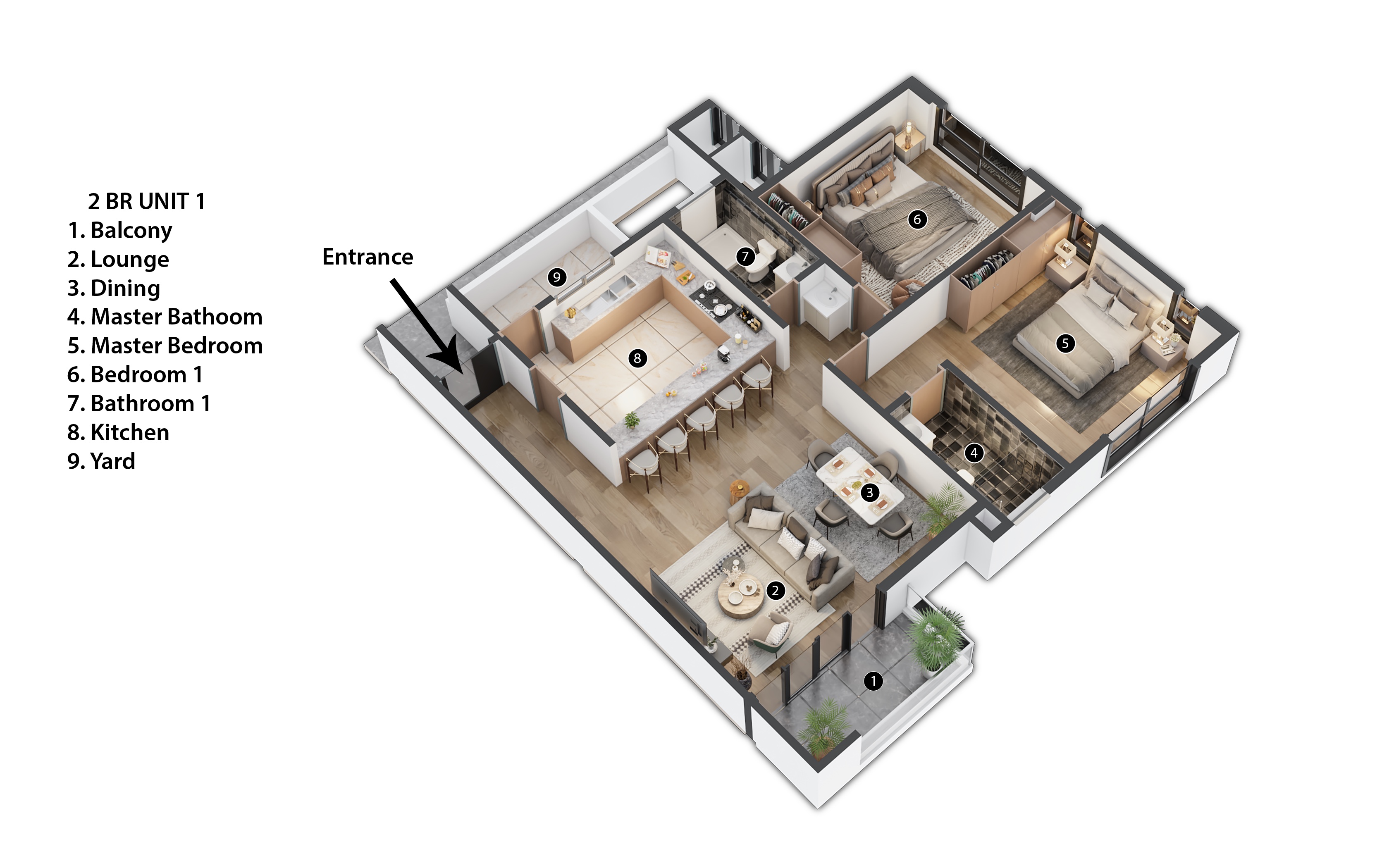 Floor plan — Type A 2 Bedroom + Balcony